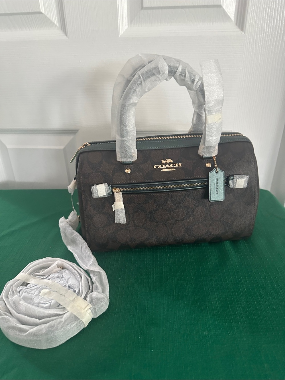 Coach Brown Signature Satchel with  Metal Ivy